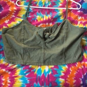 Aerie Olive Green Crop Top w/ Front Tie